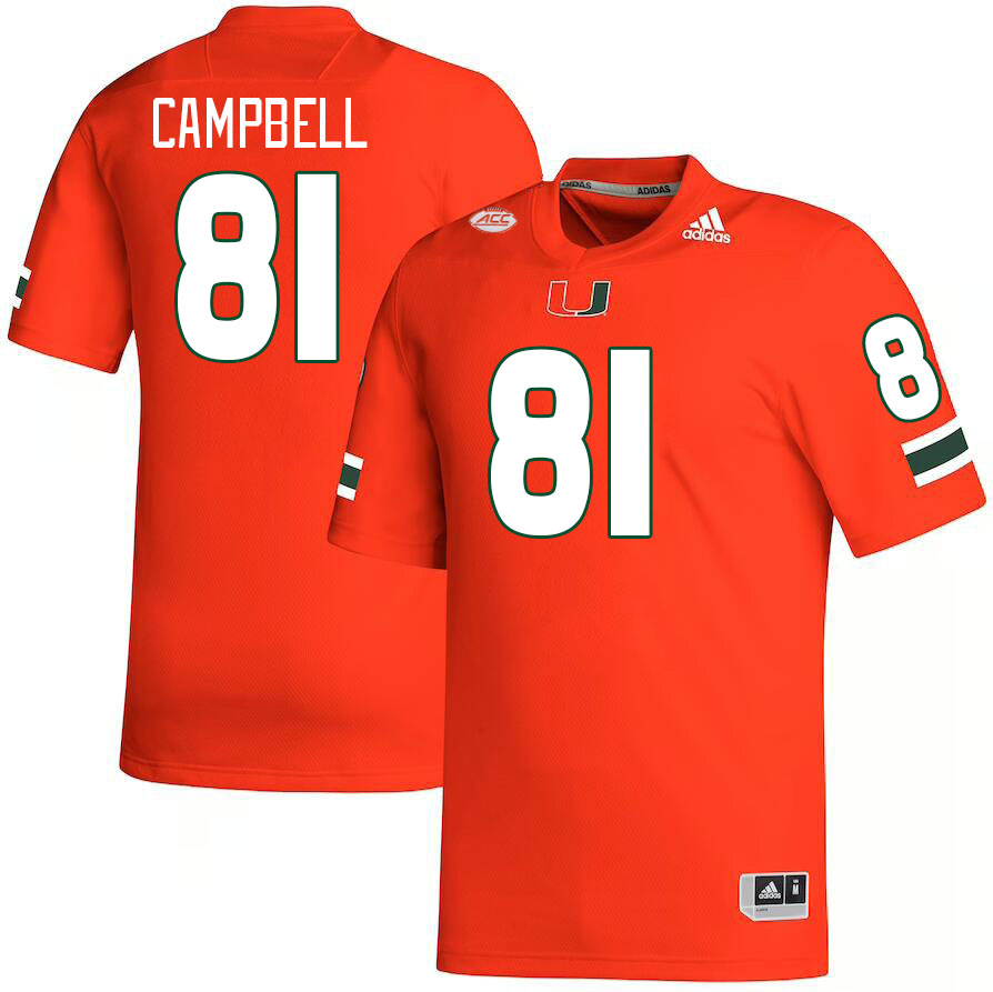 #81 Calais Campbell Miami Hurricanes Jerseys Football Stitched-Orange